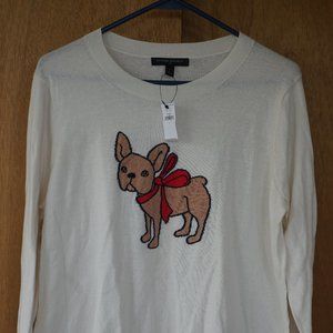New! Banana Repulic Women's Large Embroidered Chihuahua Long Sleeve Shirt 54023